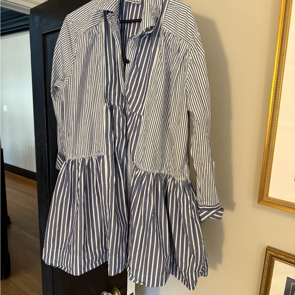 Ganni Blue and White Striped Mini Dress